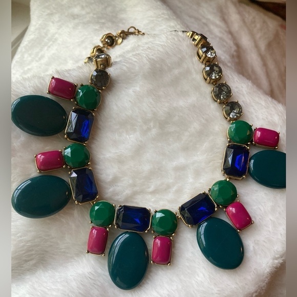 J. Crew Collectible Green Pink Blue Statement Necklace - Picture 1 of 8